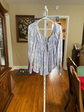 Urban Outfitters Lavender Floral Smocked Square-Neck Blouse